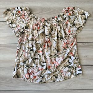White House Black Market Floral Blouse - Cream Medium EUC